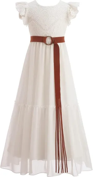Bow Dream Off White Peach Vintage Lace Sleeveless Flower Girl's Dress