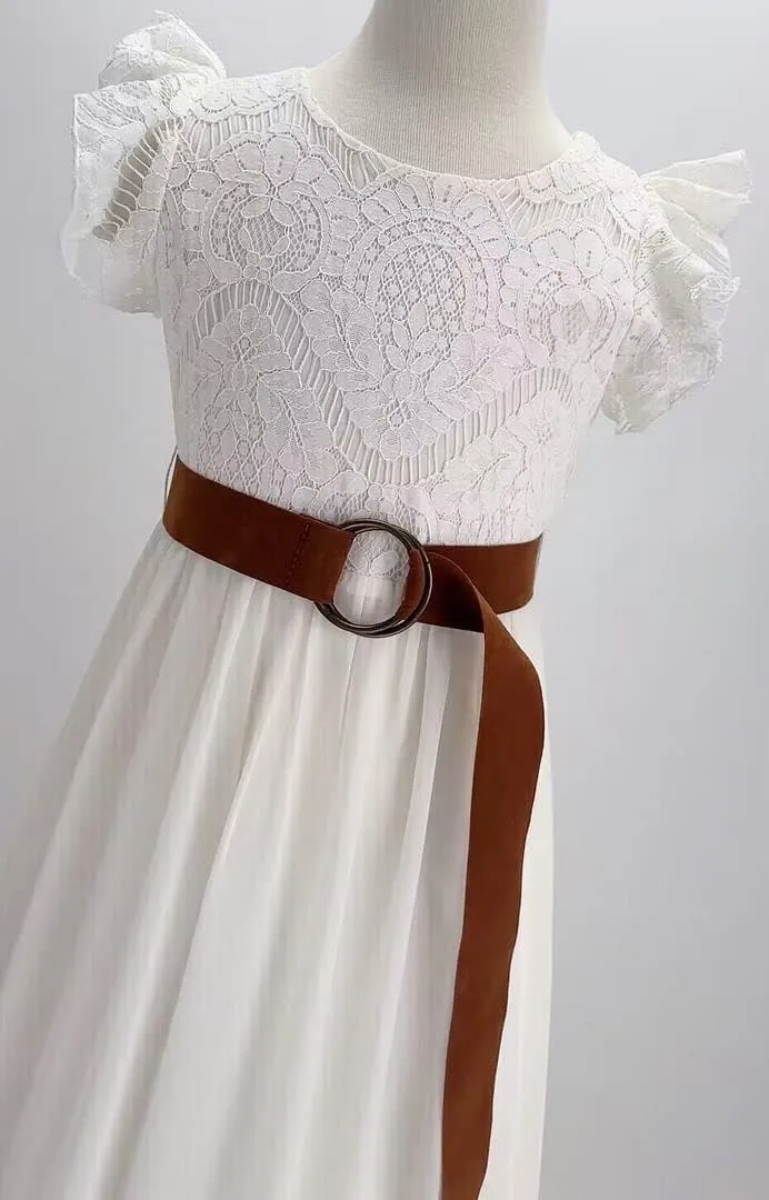 Bow Dream Off White Peach Vintage Lace Sleeveless Flower Girl's Dress