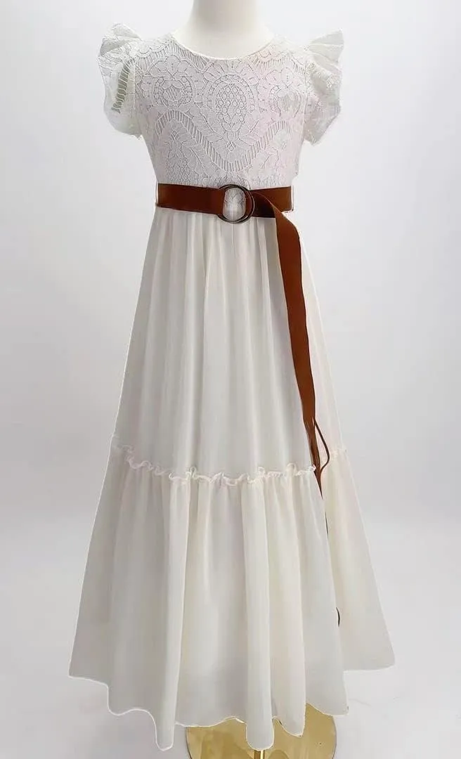 Bow Dream Off White Peach Vintage Lace Sleeveless Flower Girl's Dress