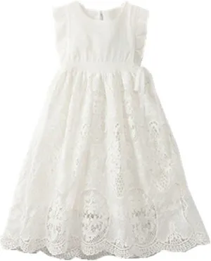 Bow Dream Off White Peach Vintage Lace Sleeveless Flower Girl's Dress