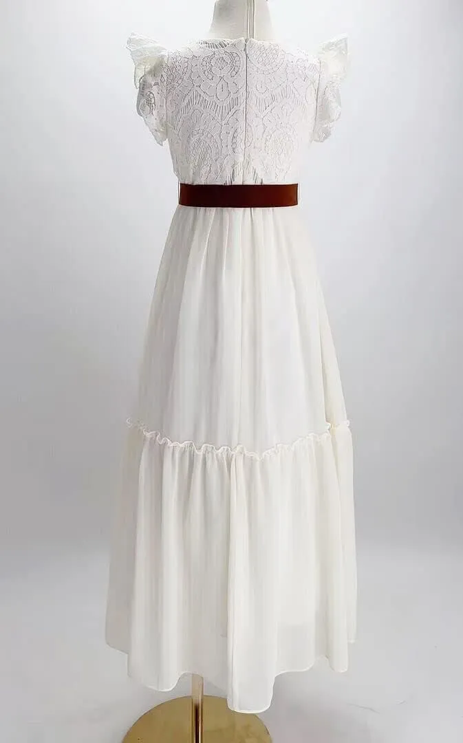 Bow Dream Off White Peach Vintage Lace Sleeveless Flower Girl's Dress