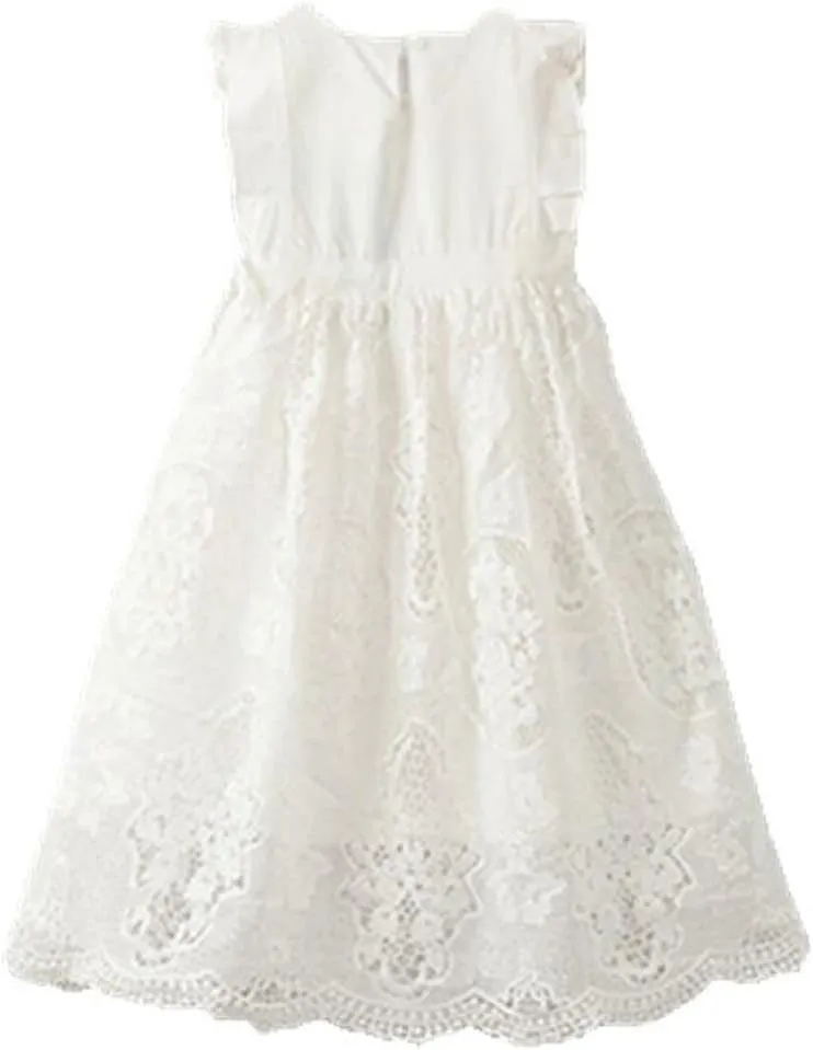 Bow Dream Off White Peach Vintage Lace Sleeveless Flower Girl's Dress