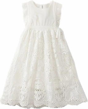 Bow Dream Off White Peach Vintage Lace Sleeveless Flower Girl's Dress