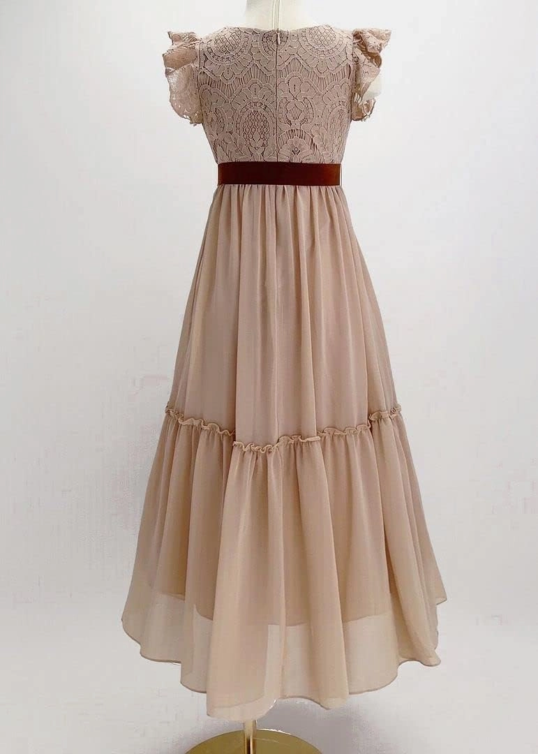 Bow Dream Off White Peach Vintage Lace Sleeveless Flower Girl's Dress