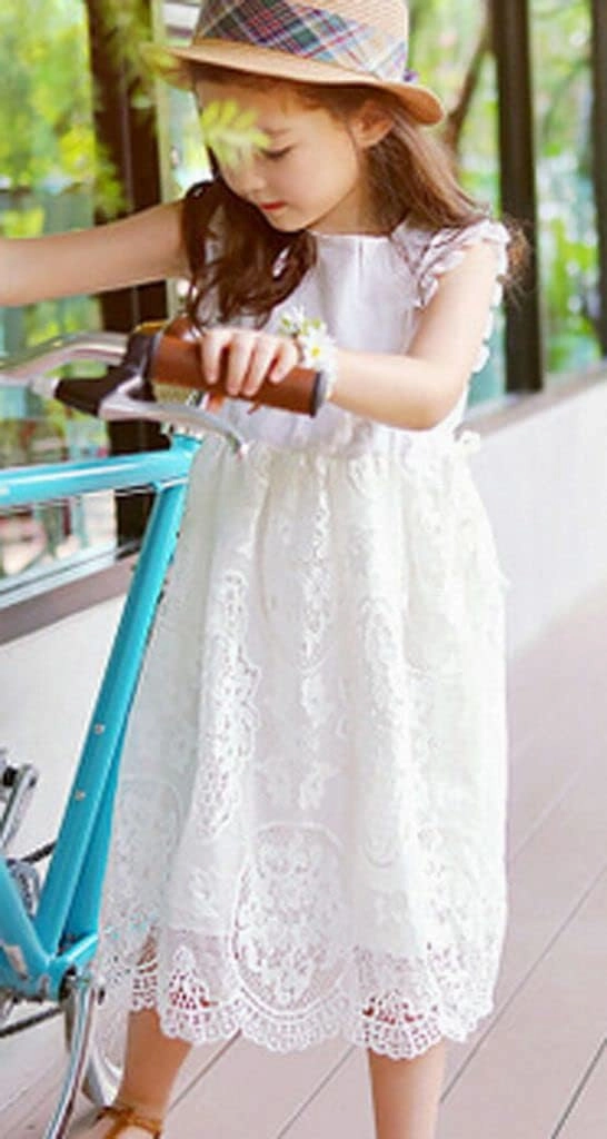 Bow Dream Off White Peach Vintage Lace Sleeveless Flower Girl's Dress