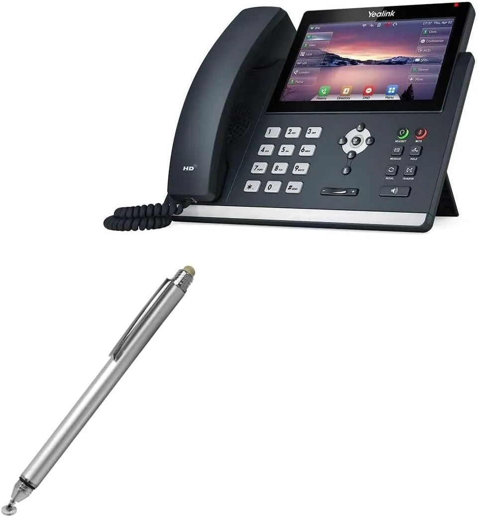 BoxWave Stylus Pen Compatible with Ooma YeaLink T48U - DualTip Capacitive Stylus, Fiber Tip Disc Tip Capacitive Stylus Pen - Metallic Silver