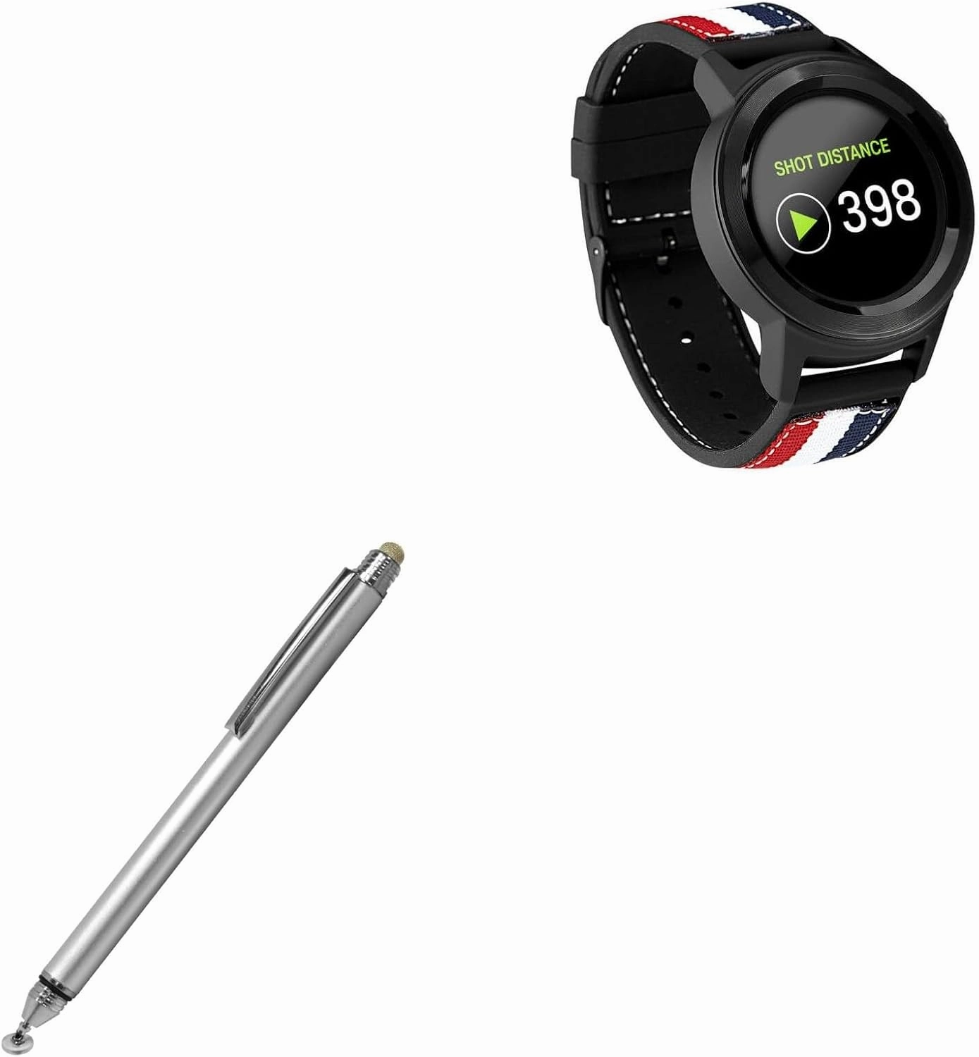 BoxWave Stylus Pen Compatible with GolfBuddy Aim W11 - DualTip Capacitive Stylus, Fiber Tip Disc Tip Capacitive Stylus Pen - Metallic Silver