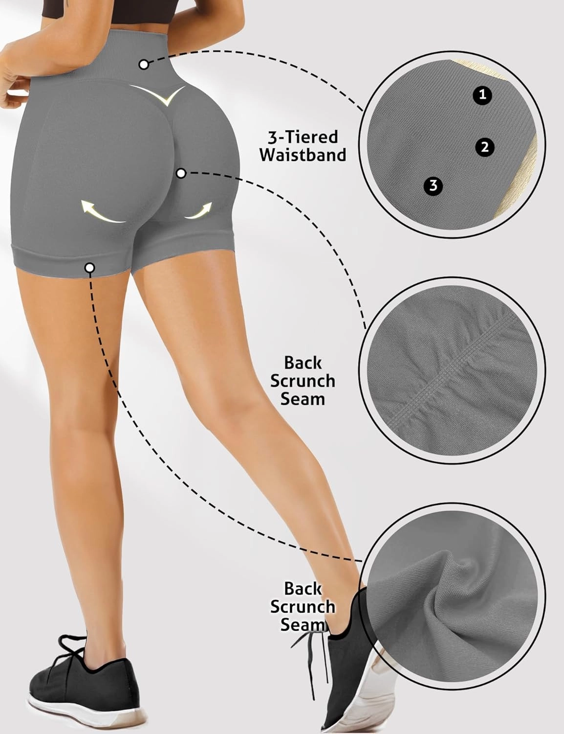 Buauty Gym Shorts Women, Seamless Yoga Workout Shorts, High-Waisted 3.6'' Scrunch Butt Booty Lifting Athletic Running Shorts