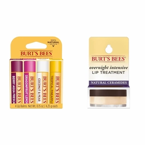 Burt's Bees Lip Balm Berry, Dragonfruit, Coconut & Pear, Tropical Pineapple Pack & Overnight Intensive Lip Treatment