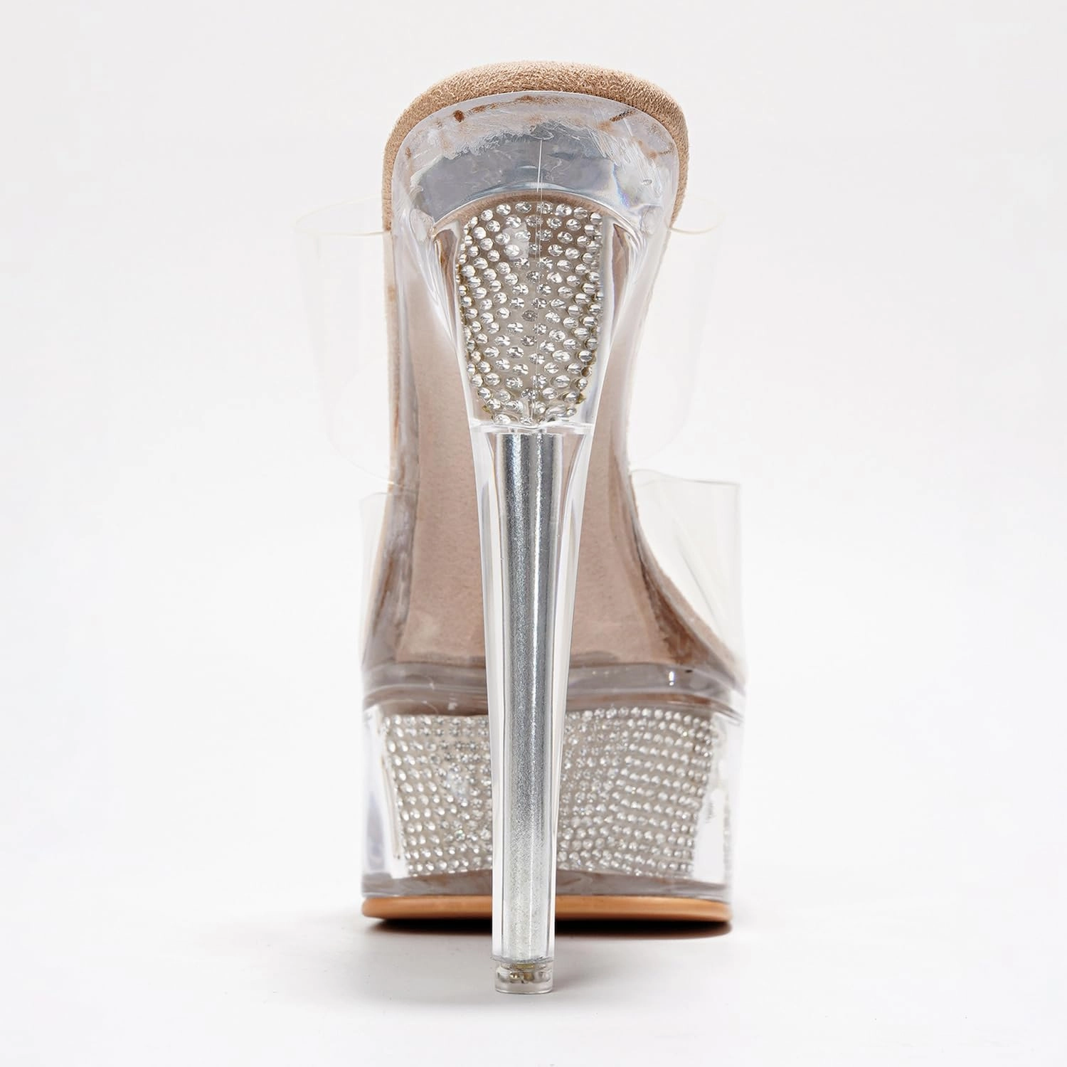 Cape Robbin Women's Clear Platform Stiletto Heels - Round Toe Slip-On Transparent Straps with Faux Rhinestone Design (Ferrara)