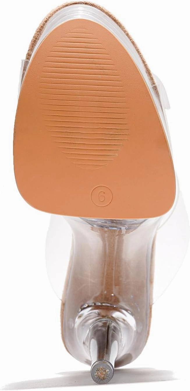 Cape Robbin Women's Clear Platform Stiletto Heels - Round Toe Slip-On Transparent Straps with Faux Rhinestone Design (Ferrara)