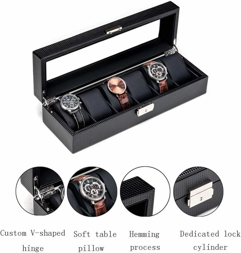Carbon Fiber Artificial Leather 6 Grid 12 Grid 20 Grid Mechanical Watch Storage Box Nickel-Plated Paint