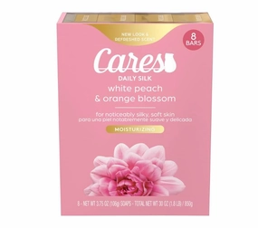 Cares~s Beauty Bar White Peach & Orange Blossom Scent Bar, Silky and Soft Skin Daily Silk With Silk Extract and Floral Oil Essence 8 Bars - 3.75oz each