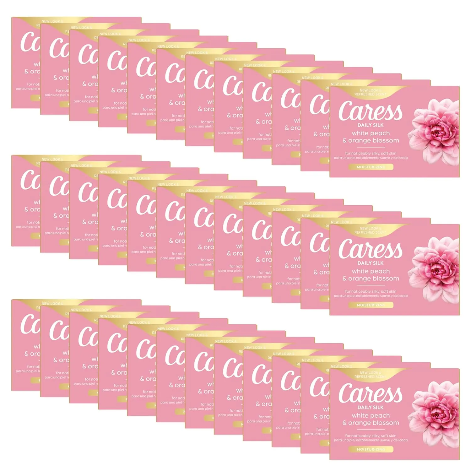 Caress Beauty Bar Soap for Women, Daily Silk Extract and Floral Oil Essence, Moisturizing Body Soap for Noticeably Silky, Soft Skin, 3.15 oz, 48 Bath Bars