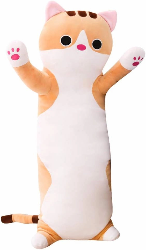 Cat Plush Hugging Pillow, Soft Kitten Plush Body Toy Gifts for Kids (Brown, 27.55 inch)