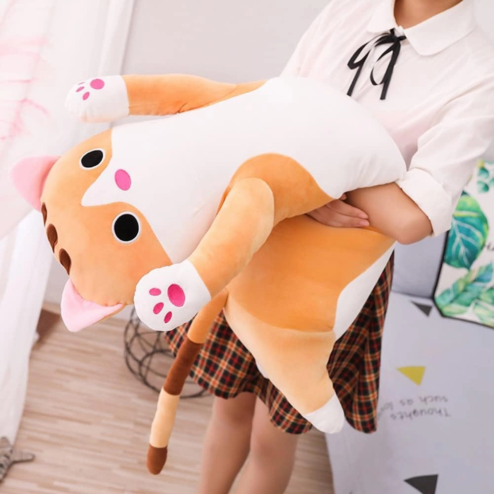 Cat Plush Hugging Pillow, Soft Kitten Plush Body Toy Gifts for Kids (Brown, 27.55 inch)