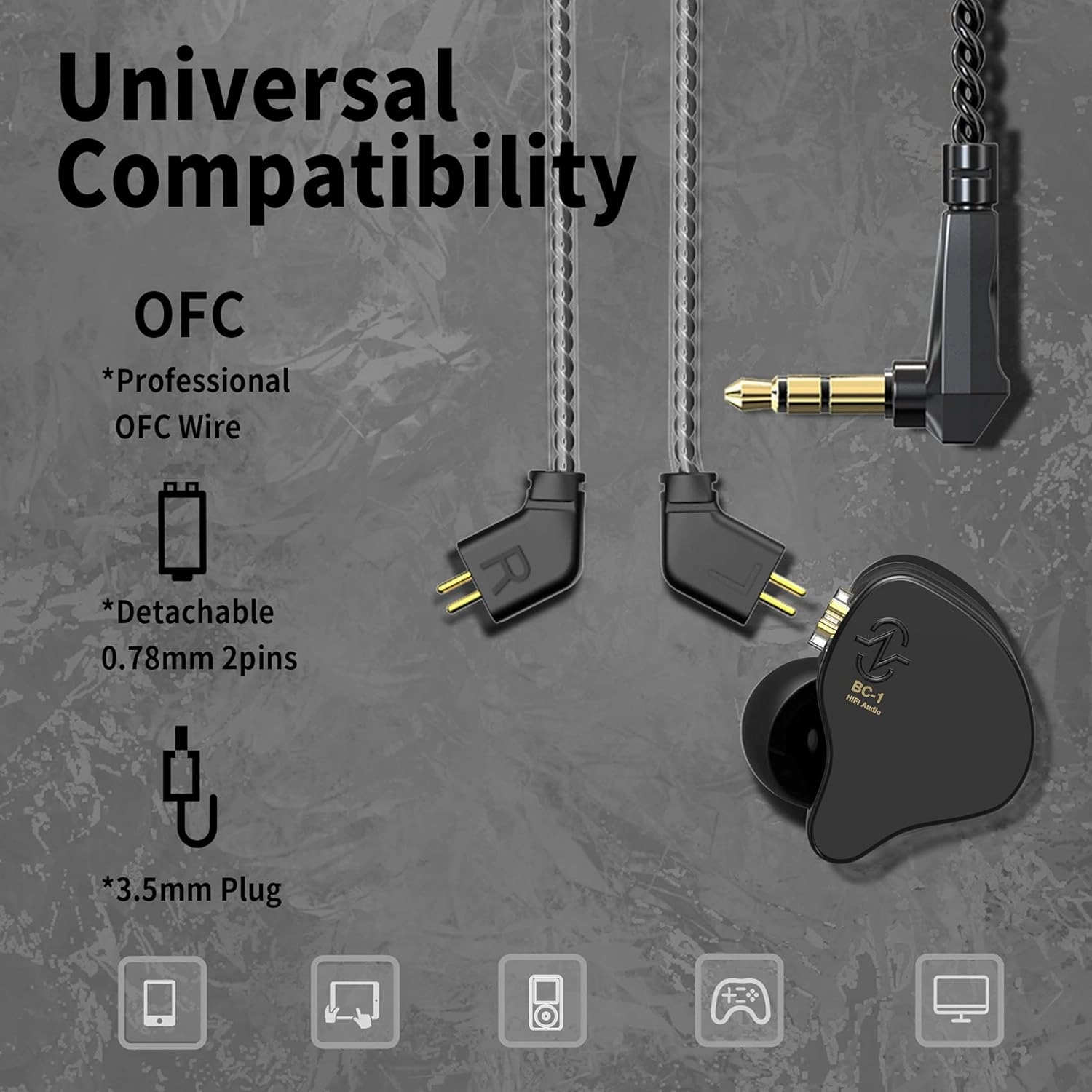 CCZ Melody Wired Earbuds Earphones, hifi 1DD 1BA Drivers in ear Headphones, in ear Monitors with Crisp Clear Sound, iem Corded Earbuds for Singers Musicians Drummer Studio (Blue, without microphone)