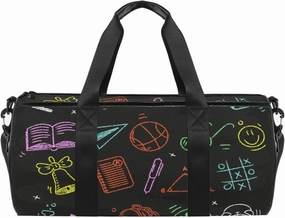 Chalk Painted School Supplies Duffel Bag for Women Men Sports Gym Tote Bag Weekend Overnight Travel Bag Outdoor Luggage Handbag