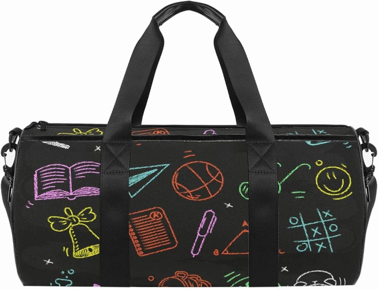 Chalk Painted School Supplies Duffel Bag for Women Men Sports Gym Tote Bag Weekend Overnight Travel Bag Outdoor Luggage Handbag
