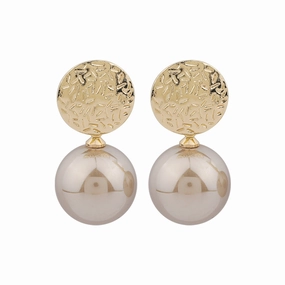 Champagne Pearl & 18K Gold-Plated Etched Circle Drop Earrings