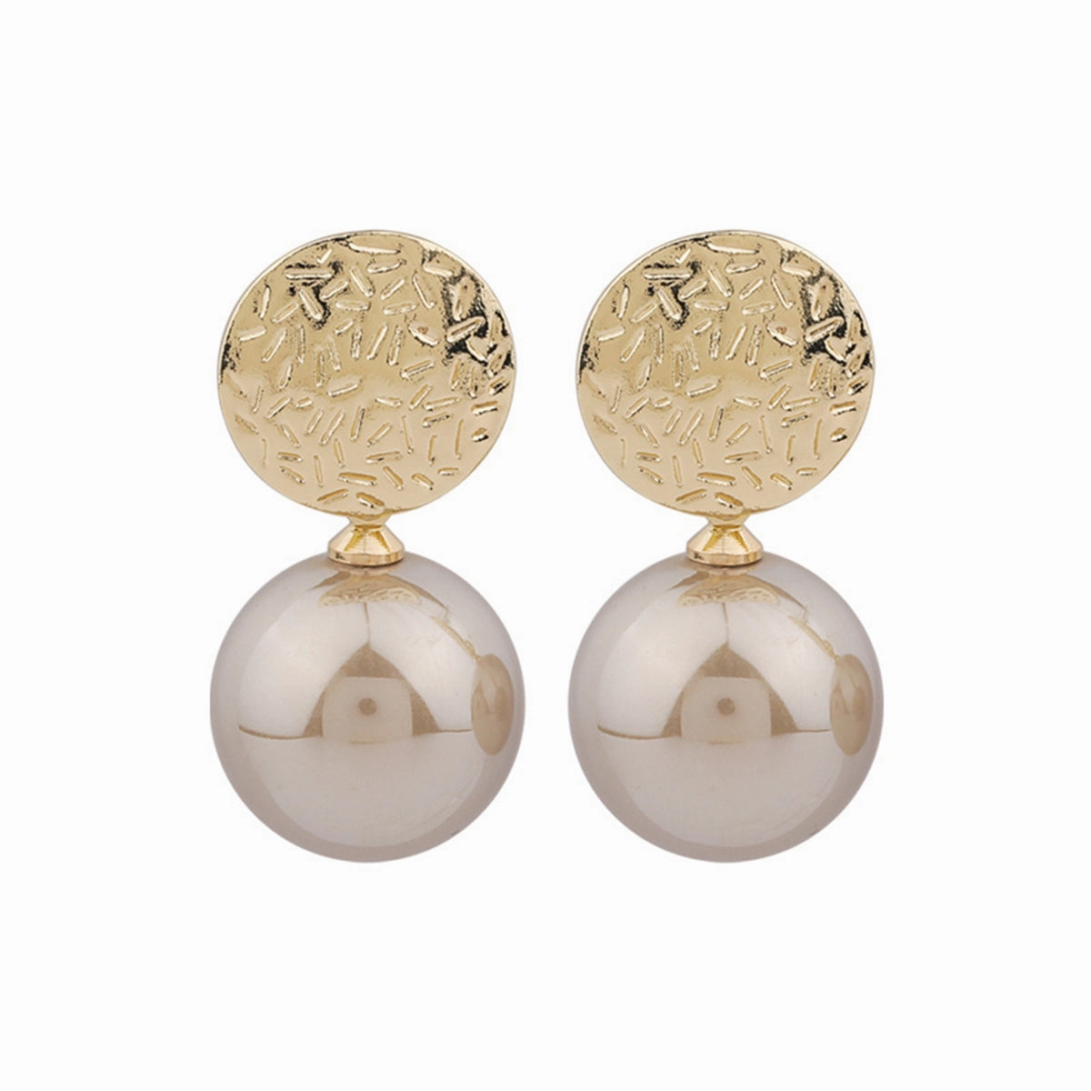 Champagne Pearl & 18K Gold-Plated Etched Circle Drop Earrings