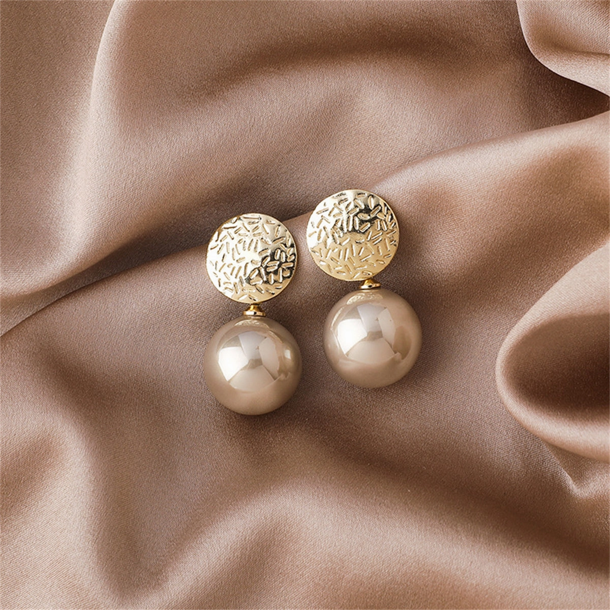 Champagne Pearl & 18K Gold-Plated Etched Circle Drop Earrings