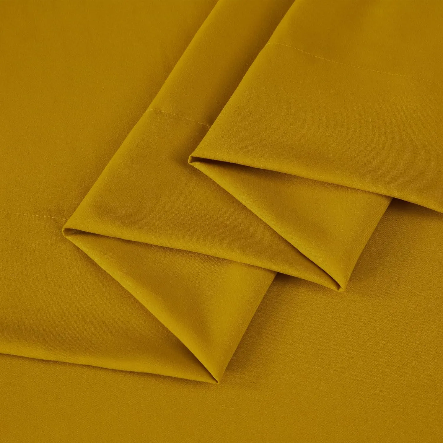 Chezmoi Collection 4-Piece Mustard Yellow Sheet Set King Size - 110GSM Peach Skin Brushed Microfiber Polyester 16" Deep Pocket Bed Sheets & Pillowcases