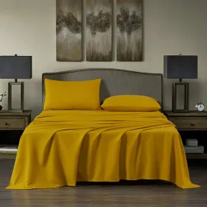 Chezmoi Collection 4-Piece Mustard Yellow Sheet Set King Size - 110GSM Peach Skin Brushed Microfiber Polyester 16" Deep Pocket Bed Sheets & Pillowcases