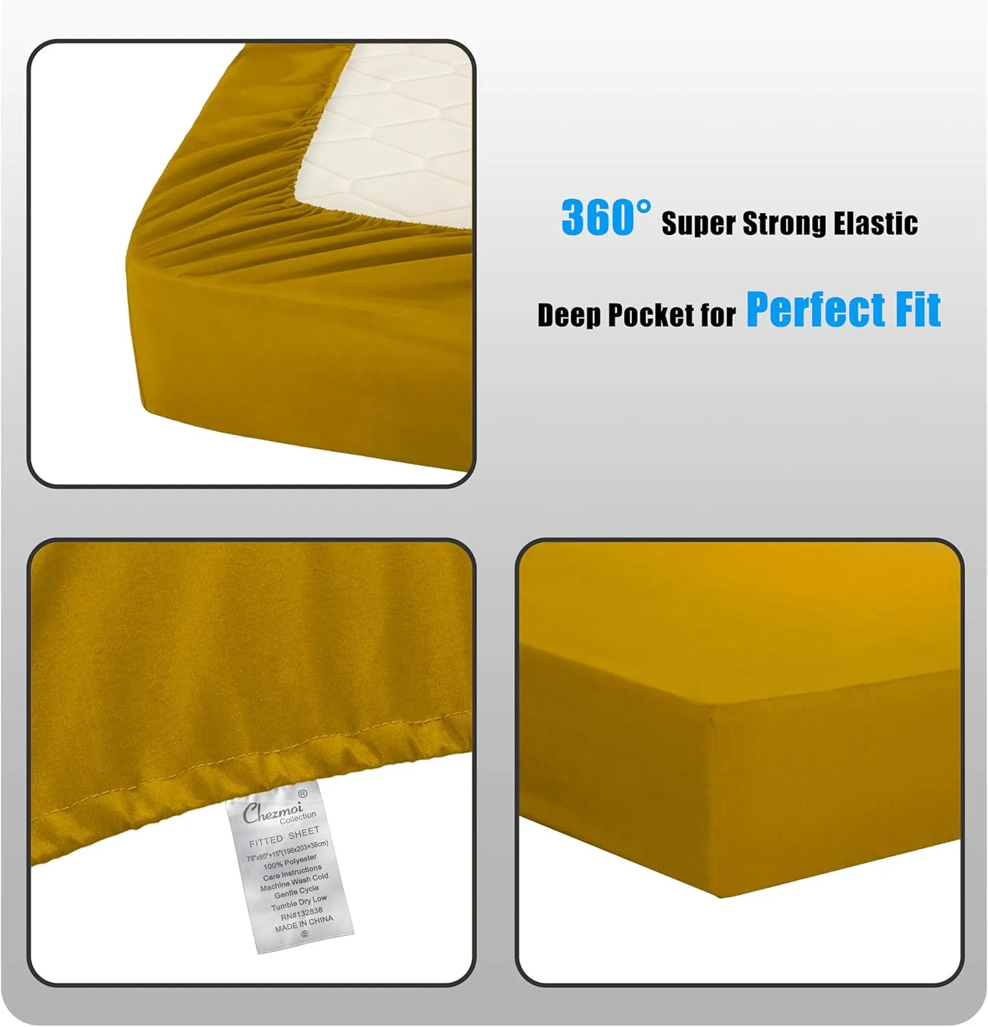 Chezmoi Collection 4-Piece Mustard Yellow Sheet Set King Size - 110GSM Peach Skin Brushed Microfiber Polyester 16" Deep Pocket Bed Sheets & Pillowcases