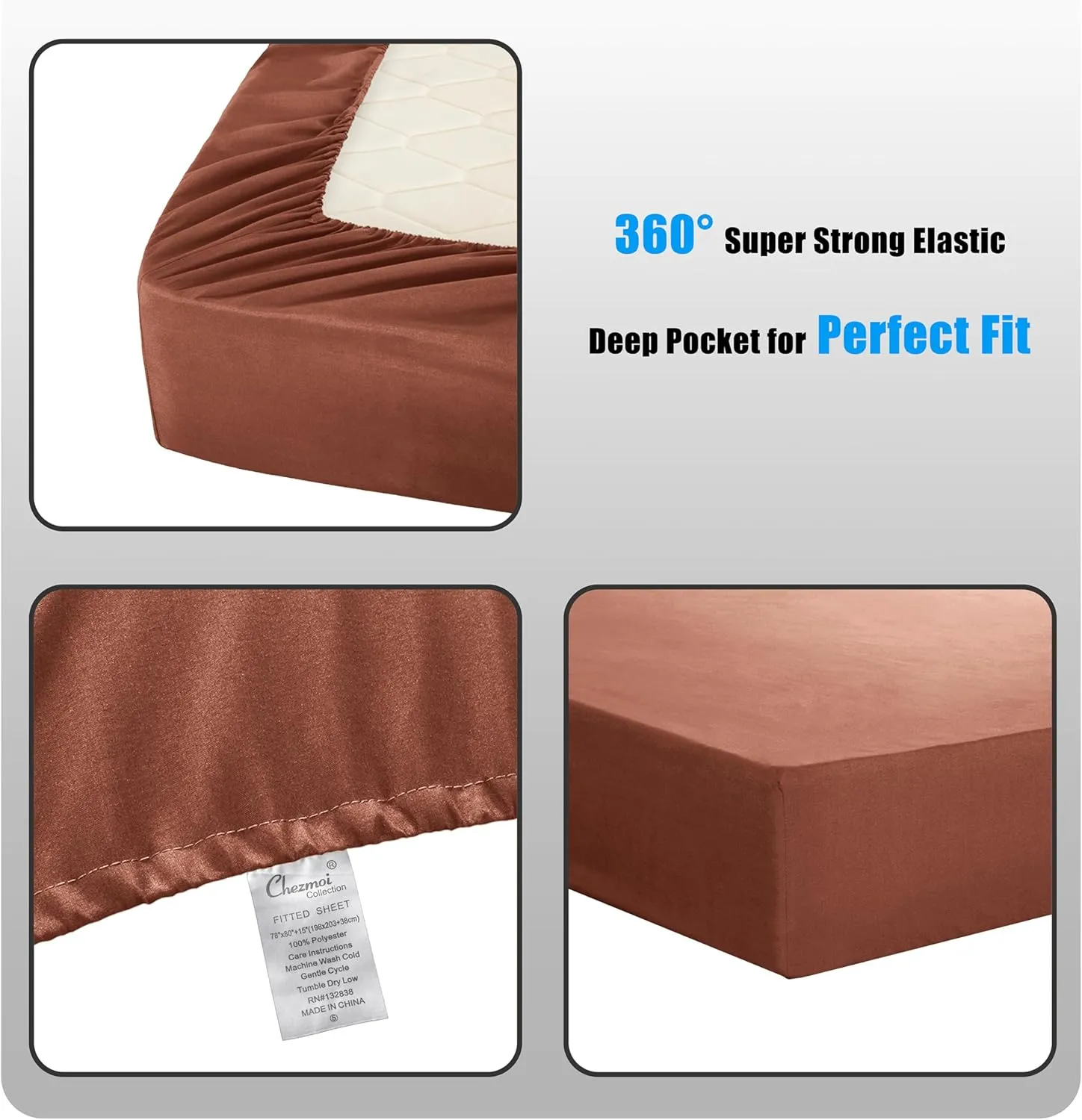 Chezmoi Collection 4-Piece Terracotta Sheet Set King Size - 110GSM Peach Skin Brushed Microfiber Polyester 16" Deep Pocket Bed Sheets & Pillowcases