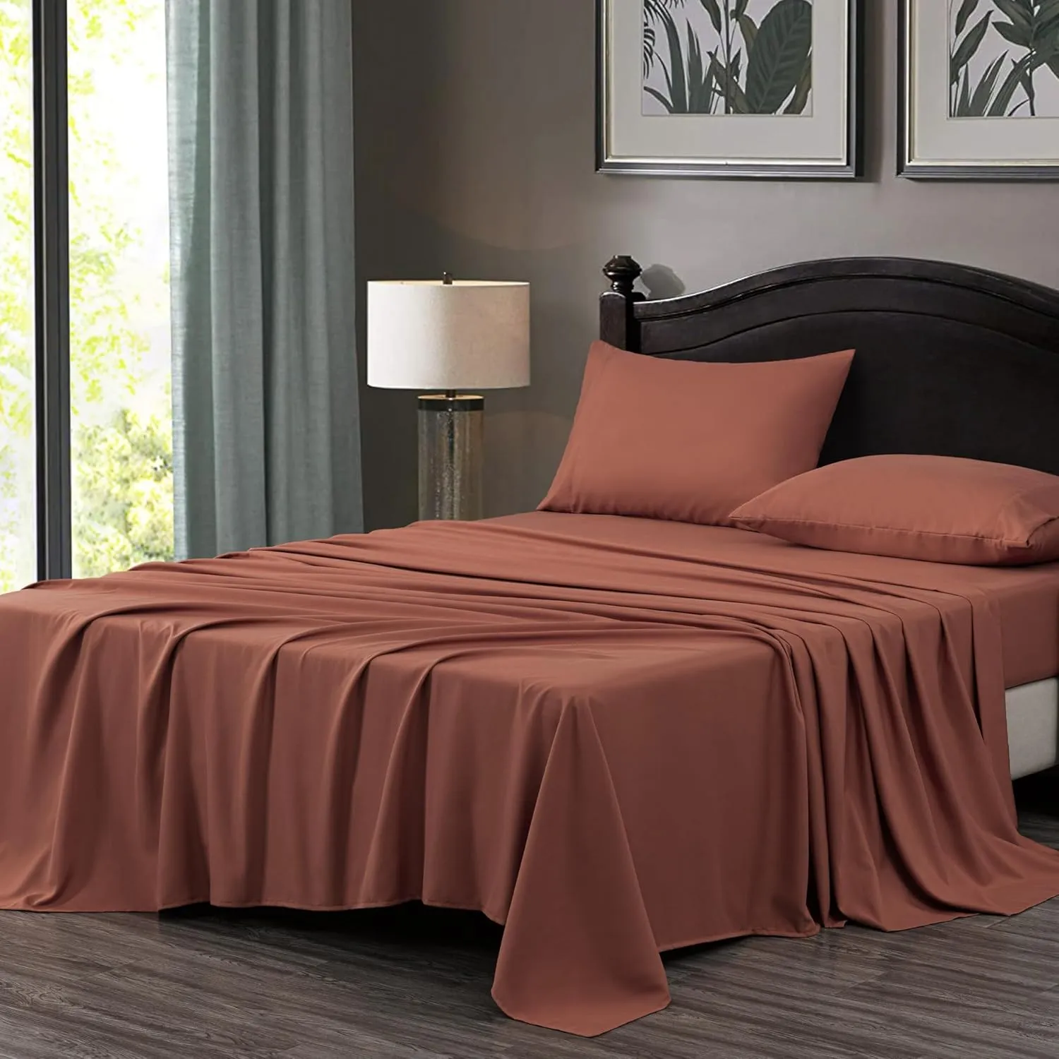Chezmoi Collection 4-Piece Terracotta Sheet Set King Size - 110GSM Peach Skin Brushed Microfiber Polyester 16" Deep Pocket Bed Sheets & Pillowcases
