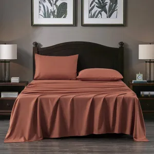 Chezmoi Collection 4-Piece Terracotta Sheet Set King Size - 110GSM Peach Skin Brushed Microfiber Polyester 16" Deep Pocket Bed Sheets & Pillowcases