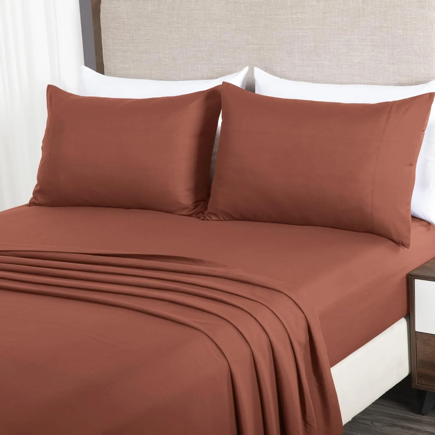 Chezmoi Collection 4-Piece Terracotta Sheet Set King Size - 110GSM Peach Skin Brushed Microfiber Polyester 16" Deep Pocket Bed Sheets & Pillowcases
