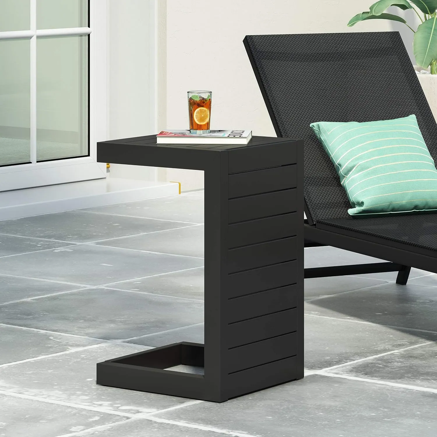 Christopher Knight Home Jesse Coral Outdoor Modern Aluminum C-Shaped End Table, Matte Black