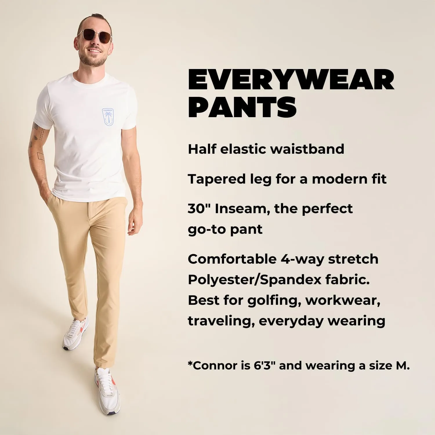 Chubbies Everywear Pants – Men’s Chino Pants with 4-Way Stretch, Tapered Leg Fit, Wrinkle-Resistant Stretch Pants, 30” Inseam