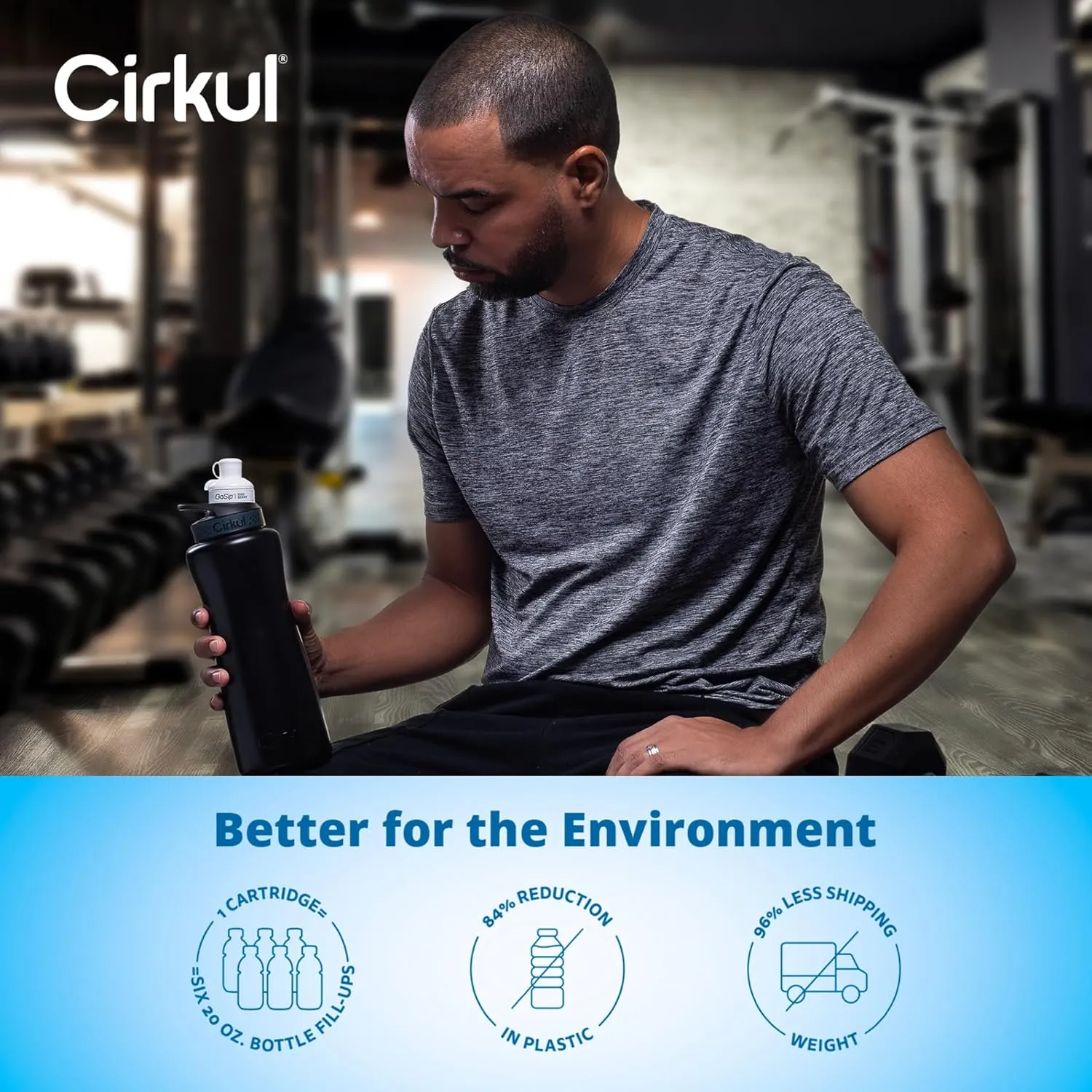 Cirkul 32oz. Matte Black Stainless Steel Water Bottle Starter Kit with Black Lid and 2 Flavor Cartridges (1 LifeSip Blueberry Grape, 1 GoSip Kiwi Berry) Zero Calories and No Sugar
