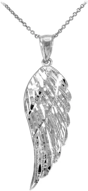 Claddagh Gold .925 Sterling Silver Textured Single Angel Wing Heavenly Celestial Charm Pendant Necklace with Rolo Chain and Pendant only