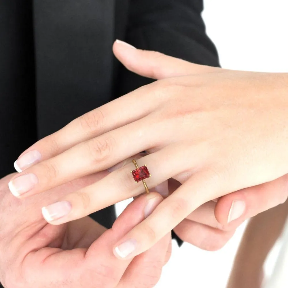 Clara Pucci 2.5 Ct Radiant Cut VVS1 Natural Garnet – Solitaire 4-Prong Statement Ring for Women – Solid 14K Yellow Gold – Birthstone Graduation or Anniversary Bridal Gift (Size)