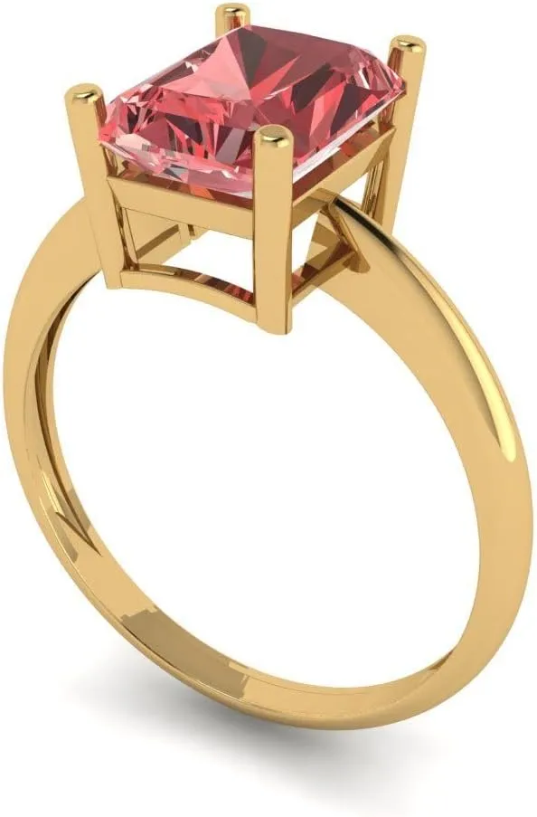 Clara Pucci 2.5 Ct Radiant Cut VVS1 Natural Garnet – Solitaire 4-Prong Statement Ring for Women – Solid 14K Yellow Gold – Birthstone Graduation or Anniversary Bridal Gift (Size)