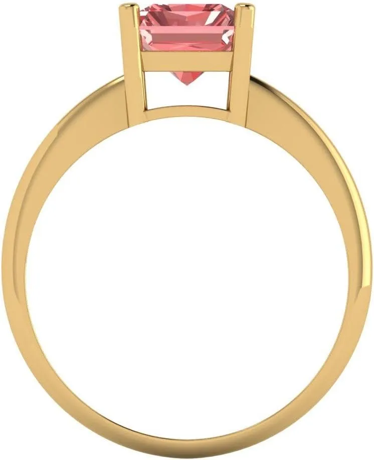 Clara Pucci 2.5 Ct Radiant Cut VVS1 Natural Garnet – Solitaire 4-Prong Statement Ring for Women – Solid 14K Yellow Gold – Birthstone Graduation or Anniversary Bridal Gift (Size)