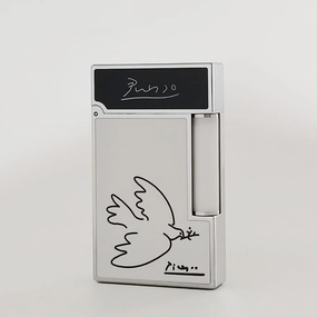Classic White Lacquer Lighter, with Peace Dove, Clear Sound, Adjustable Soft Flame, Unique Gift for Men Dad Boyfriend Husband Father Friend (White Silver)