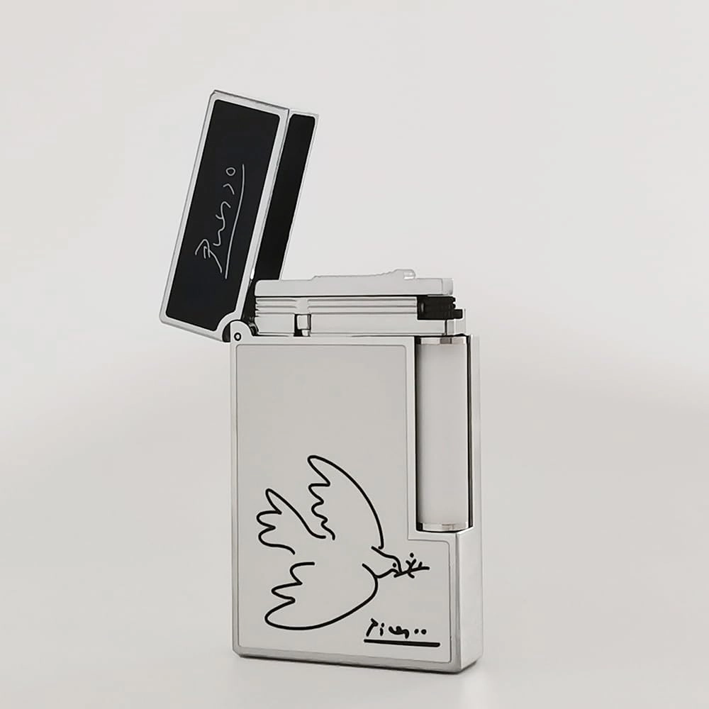 Classic White Lacquer Lighter, with Peace Dove, Clear Sound, Adjustable Soft Flame, Unique Gift for Men Dad Boyfriend Husband Father Friend (White Silver)