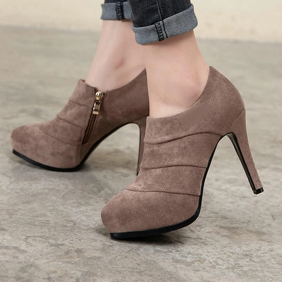 ClassicSter Womens High Heels Pumps Platform Ankle Boots Stiletto Heel Pointed Toe Zip Booties Shoes