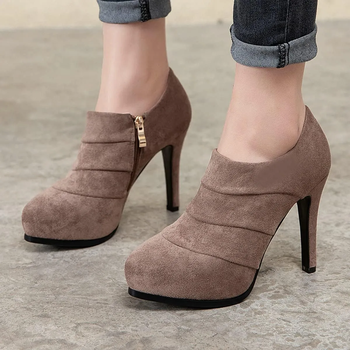 ClassicSter Womens High Heels Pumps Platform Ankle Boots Stiletto Heel Pointed Toe Zip Booties Shoes