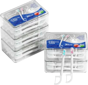 cleaings® Disposable Toothbrushes with Double Cleaning Beads Toothpaste and Clean Floss Picks for Work or Travel - 20 pcs-Mixed Flavor（Pack of 5）