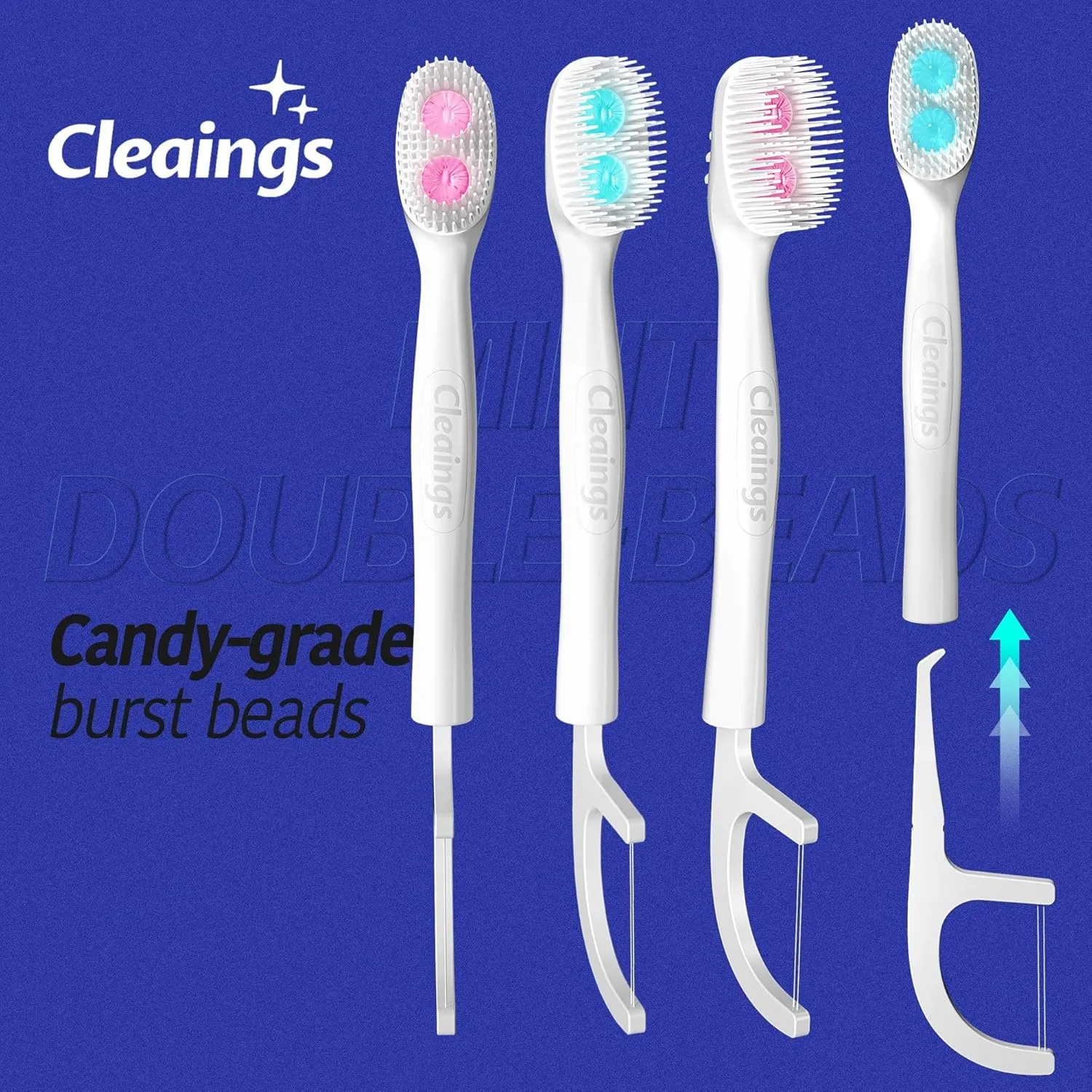 cleaings® Disposable Toothbrushes with Double Cleaning Beads Toothpaste and Clean Floss Picks for Work or Travel - 20 pcs-Mixed Flavor（Pack of 5）