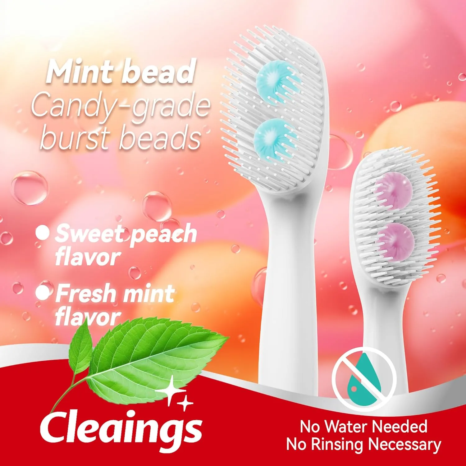 cleaings® Mini Brushes-Disposable Toothbrushes with Double Cleaning Beads Toothpaste and Clean Floss Picks for Work or Travel - 50 pcs-Mint Flavor（Pack of 1）