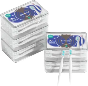 cleaings® Mini Brushes-Disposable Toothbrushes with Double Cleaning Beads Toothpaste and Pick for Daily Life or Travel, 20 Count-Mint Flavor（Pack of 5）