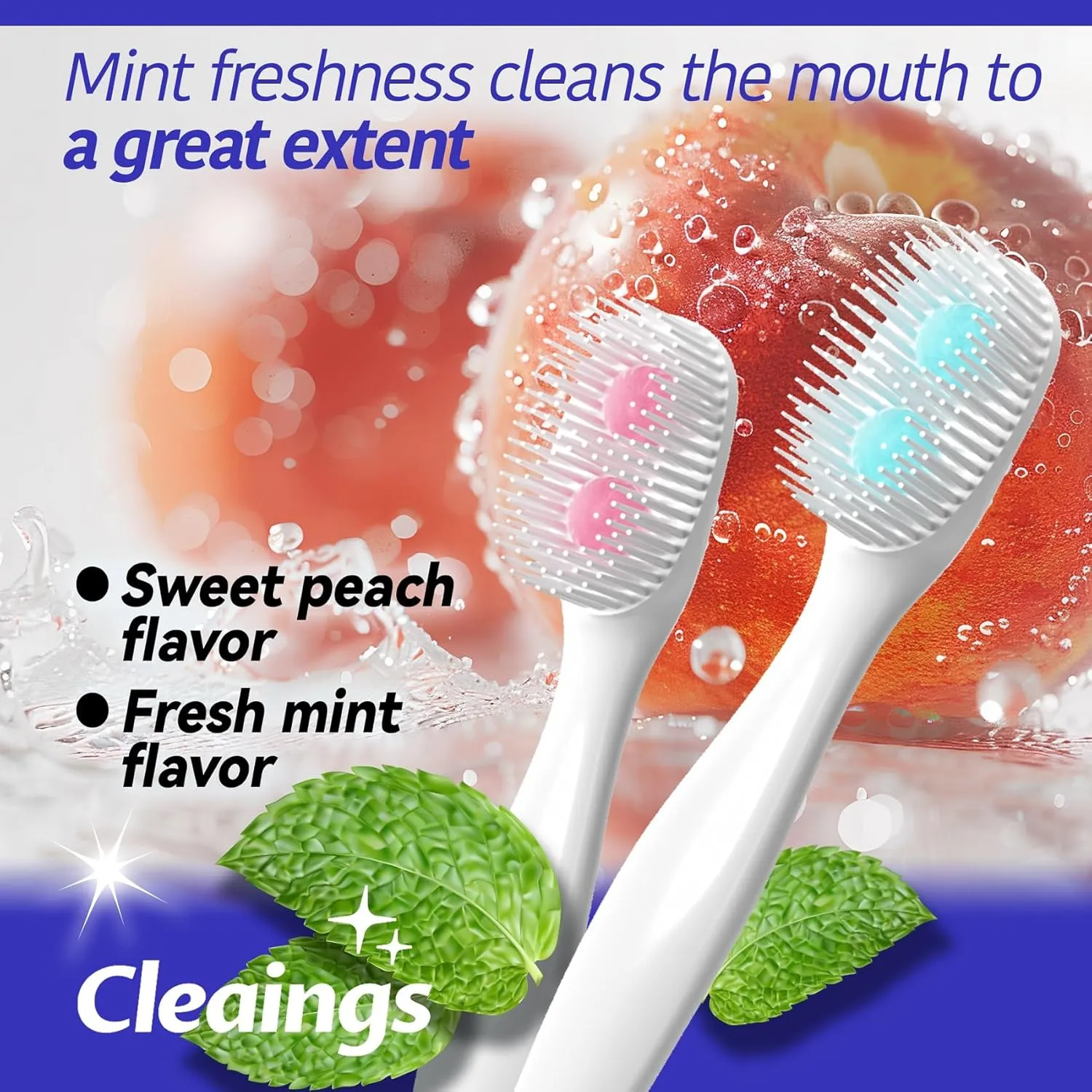 cleaings® Mini Brushes-Disposable Toothbrushes with Double Cleaning Beads Toothpaste and Pick for Daily Life or Travel, 20 Count-Mint Flavor（Pack of 5）