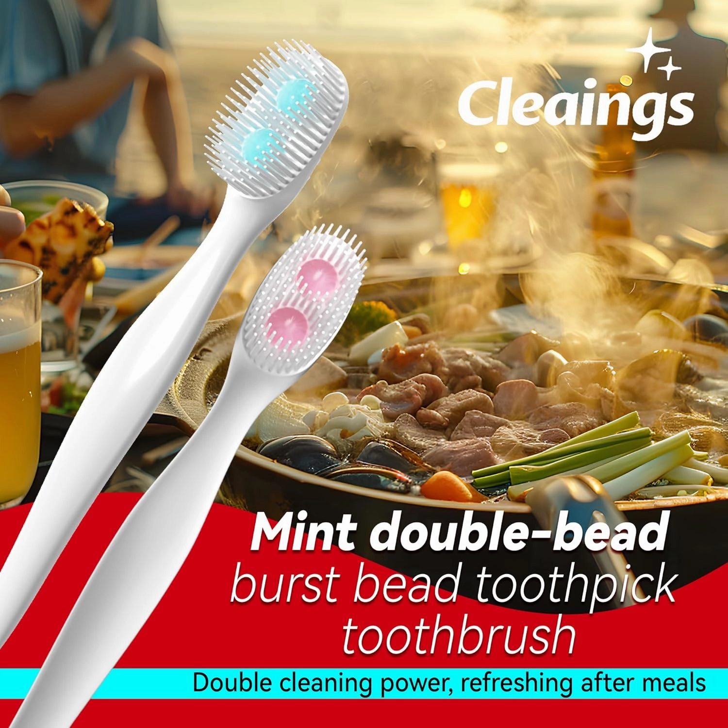 cleaings® Disposable Mini Toothbrushes with 2 Toothpaste Beads, Toothpick & Tongue Cleaner – Travel Essentials, On-The-Go Oral Care, 20 Count-Mixed Flavor（Pack of 5）